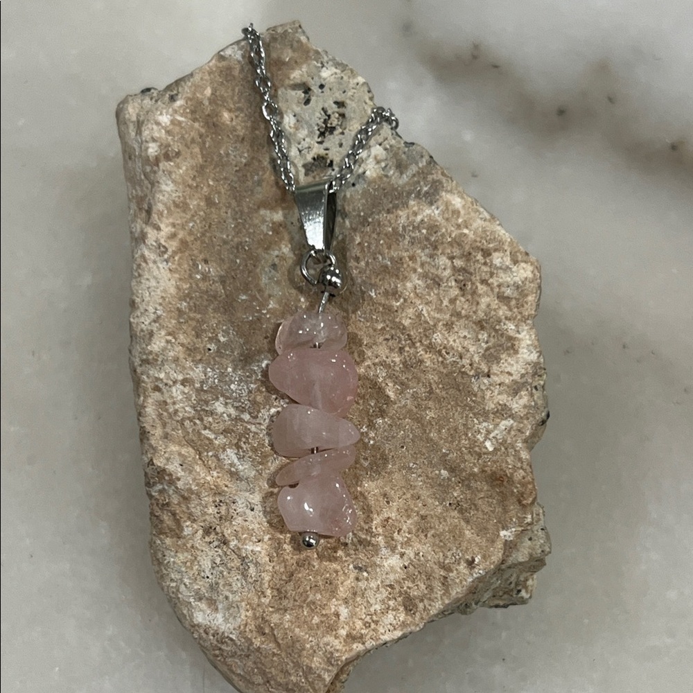 Pink Rose Quartz Stack Stone Pendant Necklace